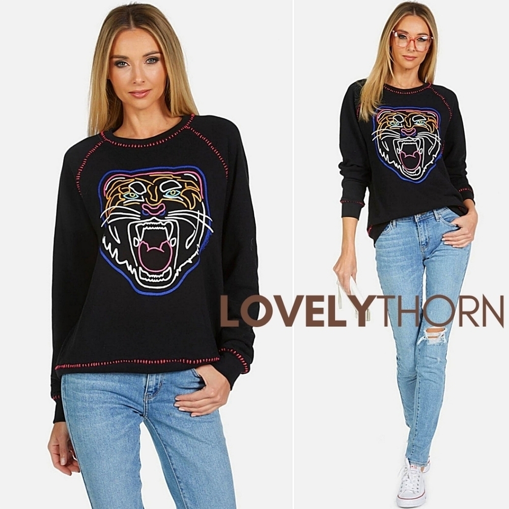 LAUREN MOSHI // ltd ed jocelyn neon line tiger super soft drop shoulder pullover - Picture 4 of 7